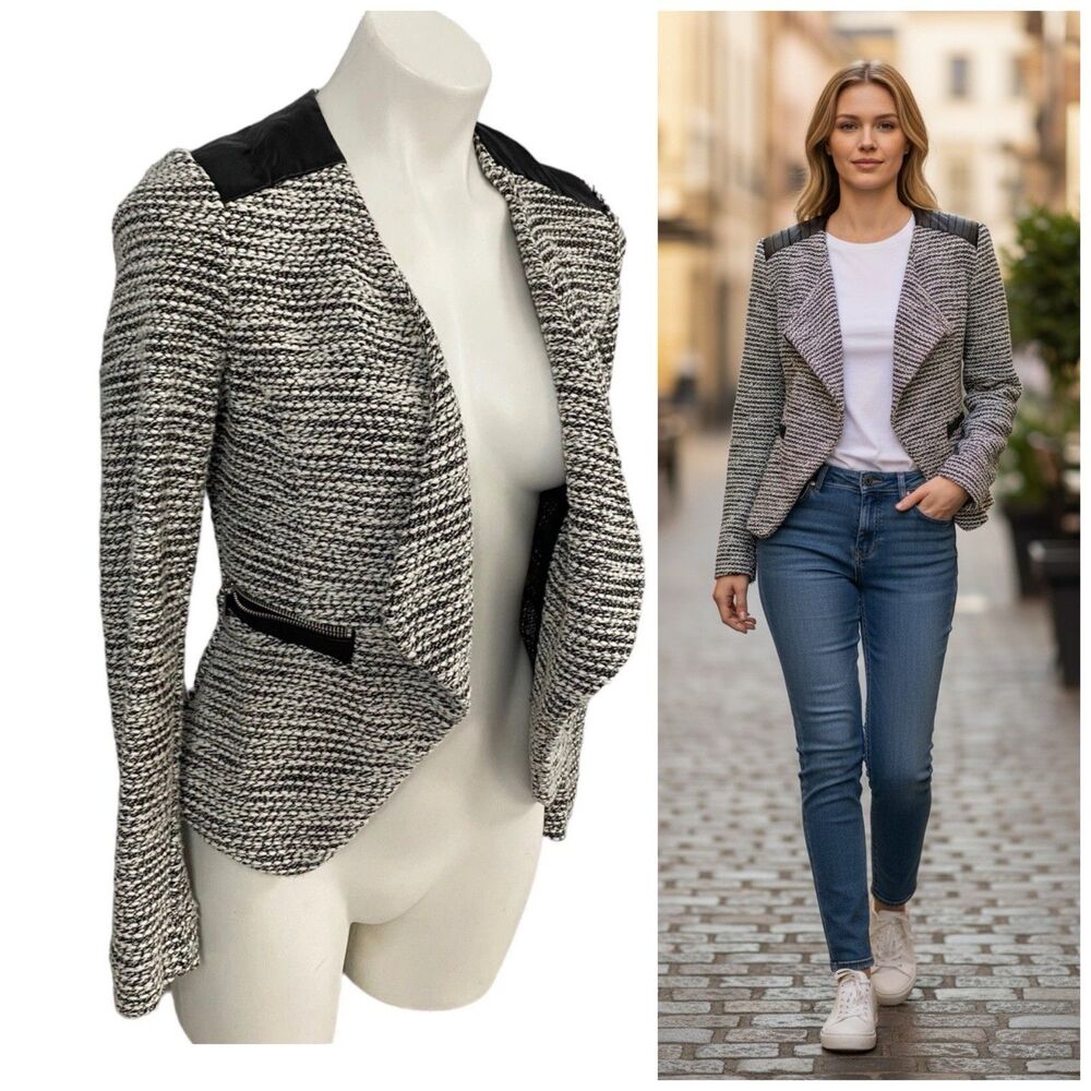 H&M Blazer Womens Size 4 Jacket Work Office Casual Knit Moto Grunge Black White